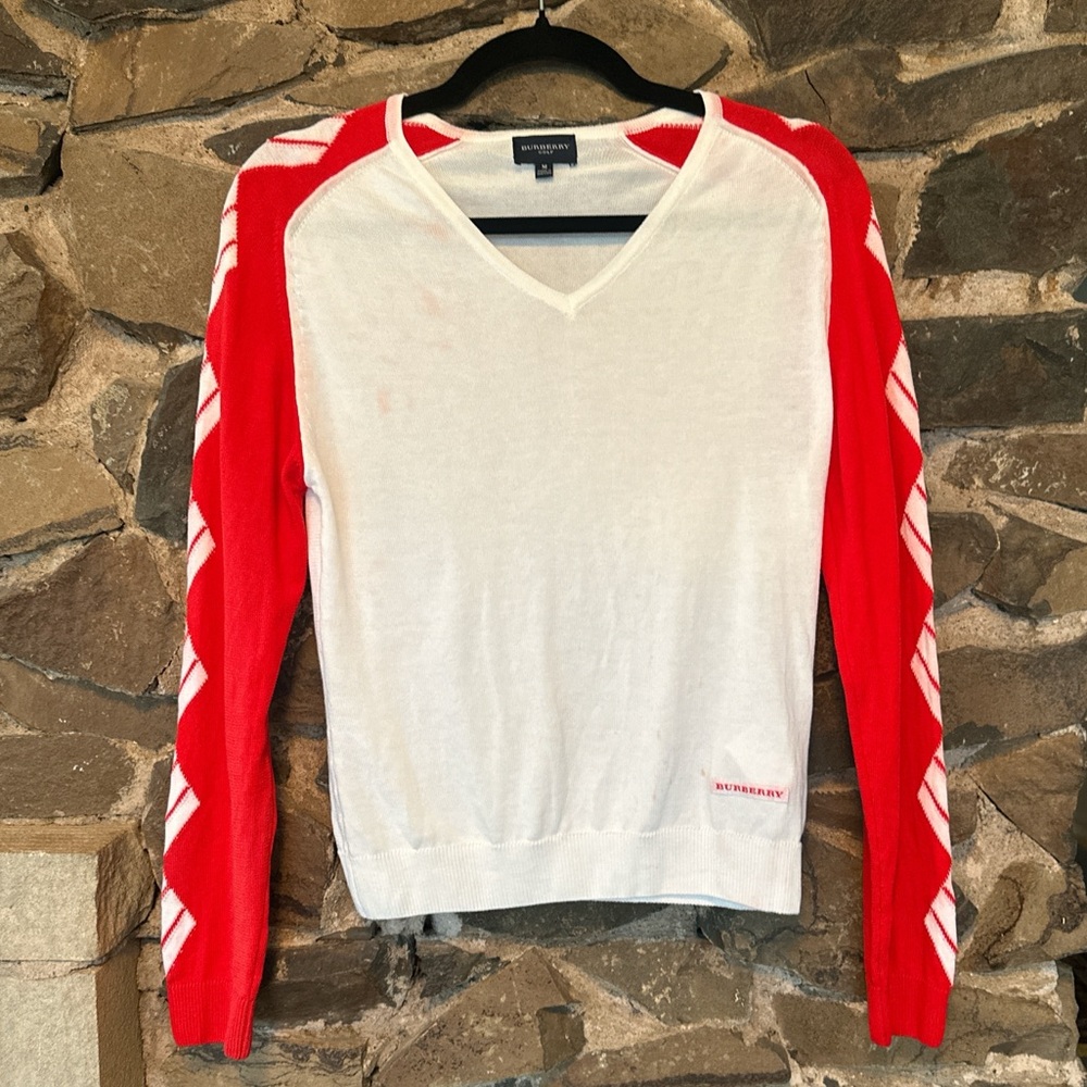 Vintage Burberry Red and white patterned sweater.